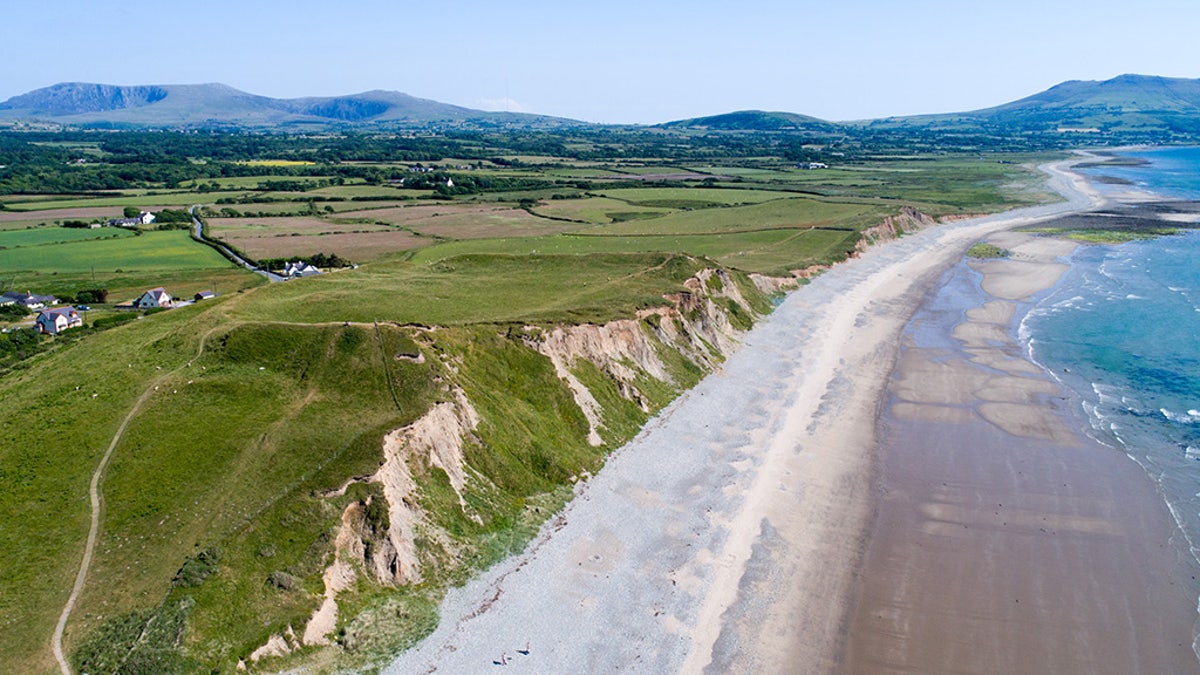 An aerial image of Dinas Dinlle captured by drone.