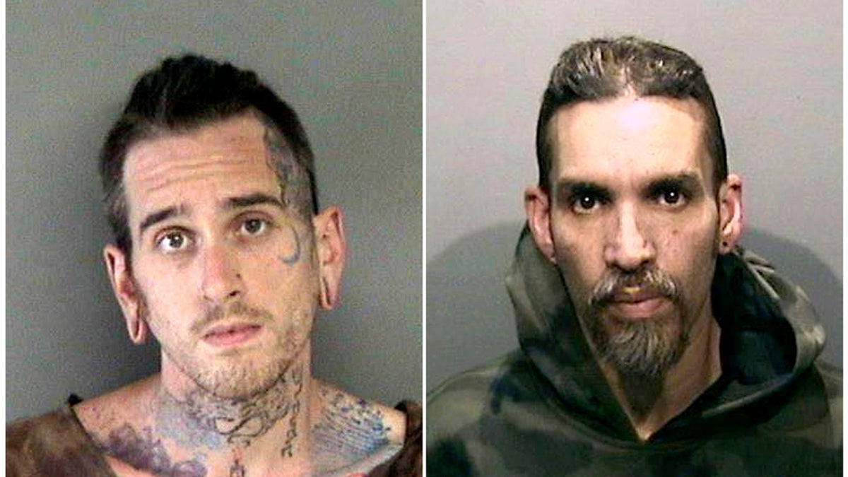 Max Harris, left, and Derick Almena were charged in the deadly fire. (Alameda County Sheriff's Office via AP, File)