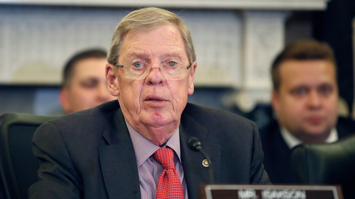 Sen. Johnny Isakson, R-Ga., speaks during a hearing of the Senate Committee on Veterans' Affairs, on Capitol Hill in 2018. (AP Photo/Alex Brandon)