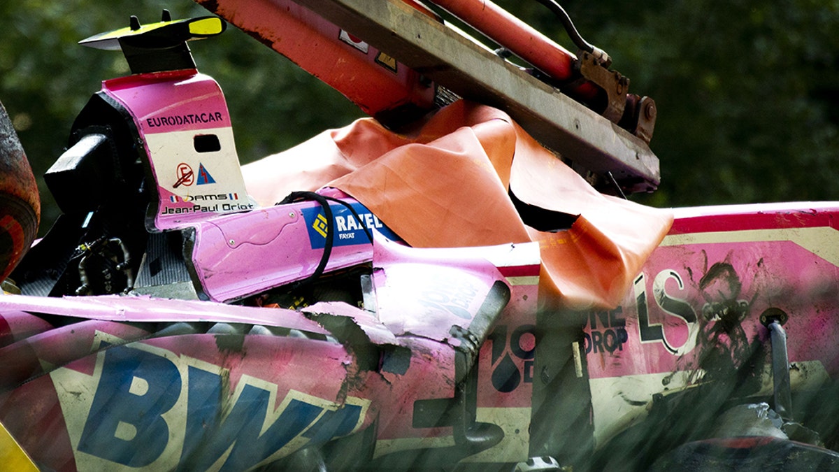 Anthoine Hubert's car after the wreck. (REMKO DE WAAL/AFP/Getty Images)