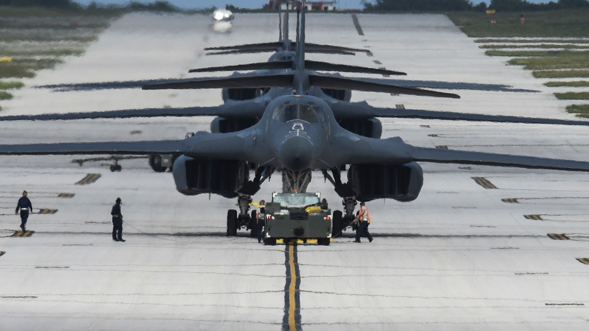 Four B-1B Lancers assigned to the 9th Expeditionary Bomb Squadron, deployed from Dyess Air Force Base, Texas, arrive Feb. 6, 2017, at Andersen AFB, Guam - file photo.