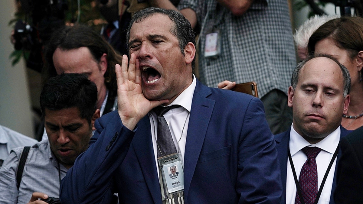 WASHINGTON, DC - JULY 11: Brian Karem of Playboy Magazine argues with conservative military and intelligence analyst and former deputy assistant to President Donald Trump Sebastian Gorka (not pictured) after the President made a Rose Garden statement on the census July 11, 2019 at the White House in Washington, DC. (Photo by Alex Wong/Getty Images)