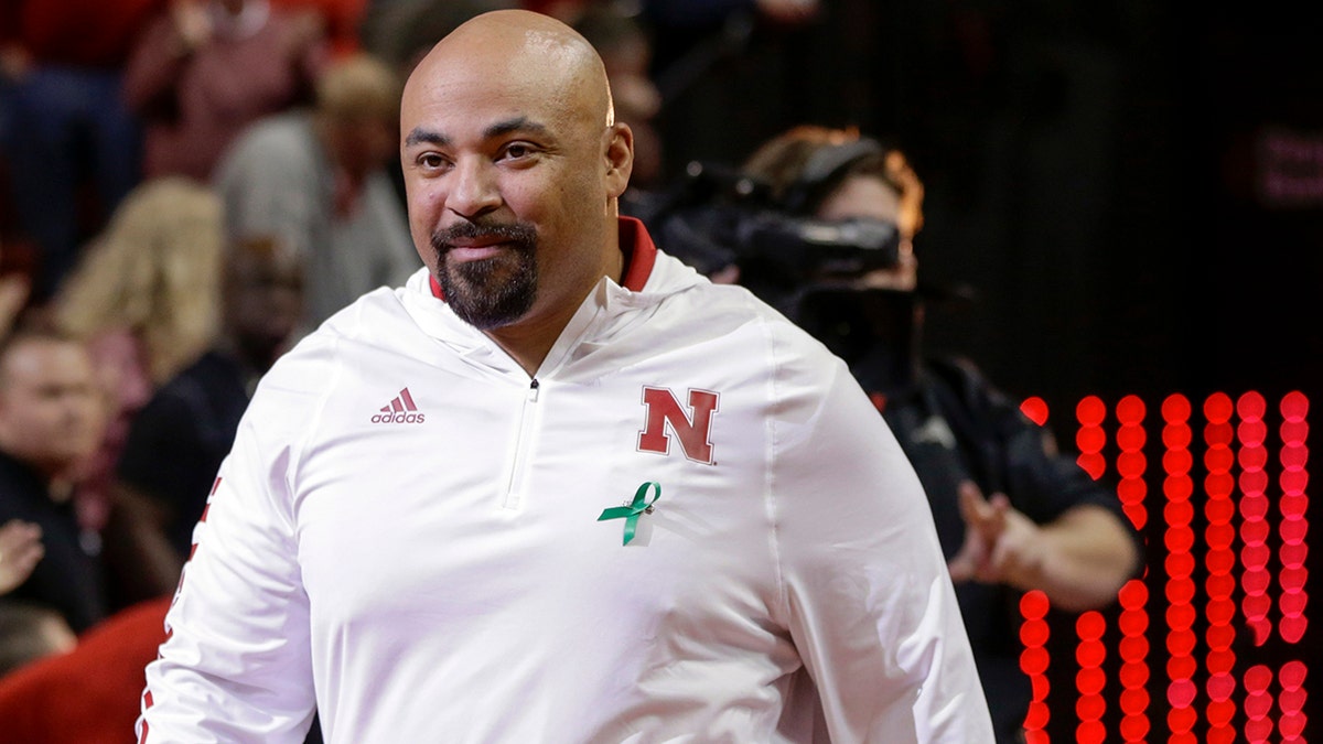 FILE - In this Jan. 27, 2018, file photo, Jovan Dewitt, Nebraska football outside linebackers and special teams coach, is introduced to fans at halftime of an NCAA college basketball game against Iowa, in Lincoln, Neb. (AP Photo/Nati Harnik, File)