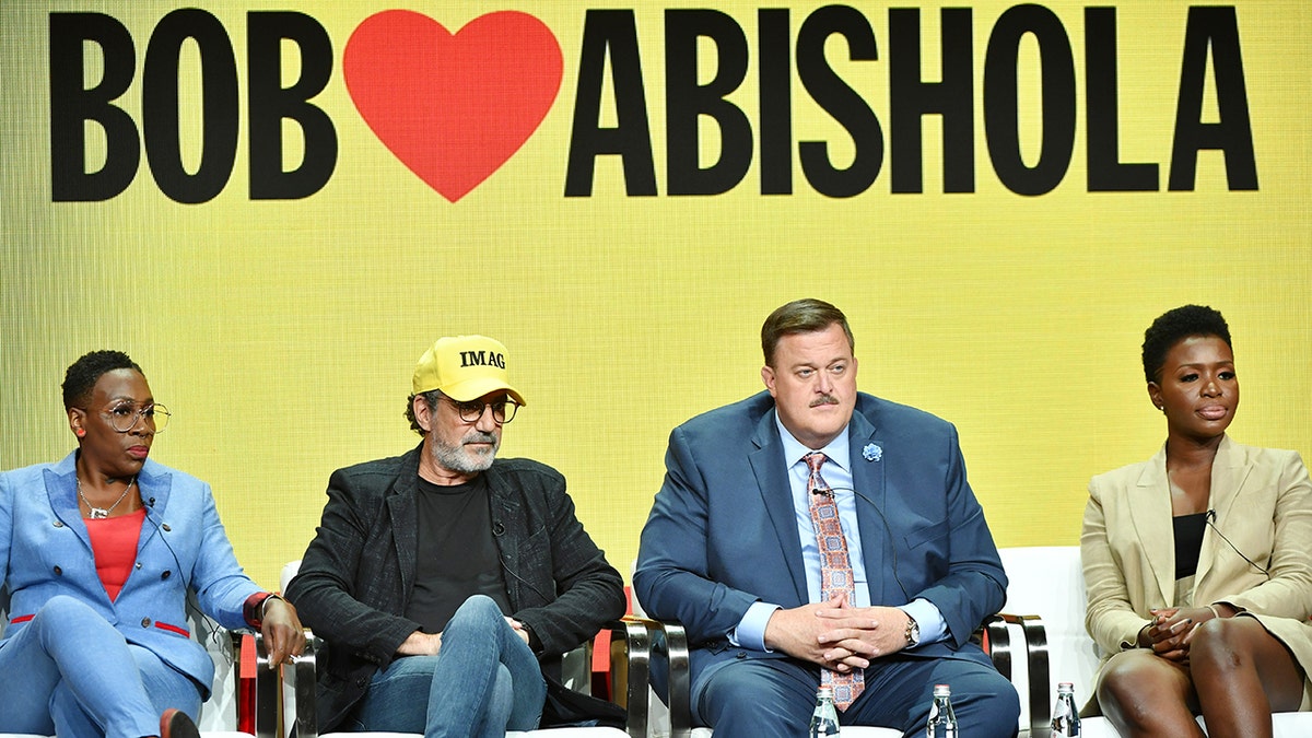 Gina Yashere, Chuck Lorre, Billy Gardell, Folake Olowofoyeku and Al Higgins of "Bob Hearts Abishola" speak during the CBS segment of the 2019 Summer TCA Press Tour at The Beverly Hilton Hotel on August 1, 2019, in Beverly Hills, California. (Photo by Amy Sussman/Getty Images)