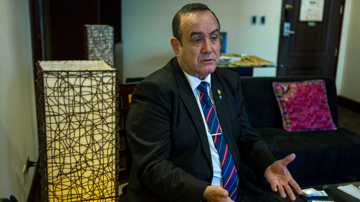 Guatemala's President-elect Alejandro Giammattei gives an interview in Guatemala City, Tuesday, Aug. 13, 2019. Giammattei said Tuesday that Guatemala will not be able to hold up its side of an immigration agreement with the United States by serving as a "safe third country" for asylum seekers. (AP Photo/Oliver de Ros)