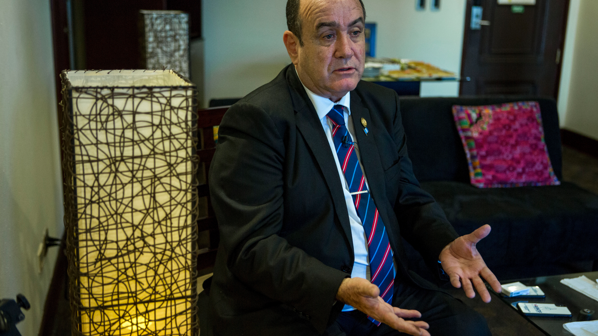 Guatemala's President-elect Alejandro Giammattei gives an interview in Guatemala City, Tuesday, Aug. 13, 2019. Giammattei said Tuesday that Guatemala will not be able to hold up its side of an immigration agreement with the United States by serving as a "safe third country" for asylum seekers. (AP Photo/Oliver de Ros)