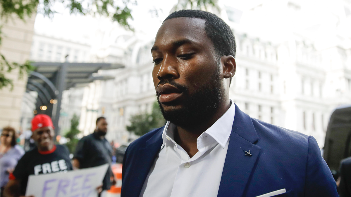 Rapper Meek Mill arrives at the criminal justice center in Philadelphia for a status hearing, Tuesday, Aug. 6, 2019. (AP Photo/Matt Rourke)