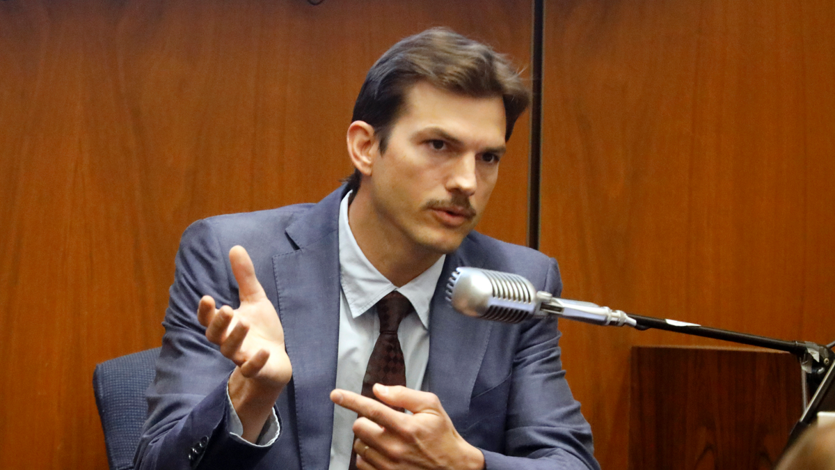 Actor Ashton Kutcher testified in the murder trial of Michael Gargiulo in Los Angeles Superior Court. (Genaro Molina/Los Angeles Times via AP, Pool, File)