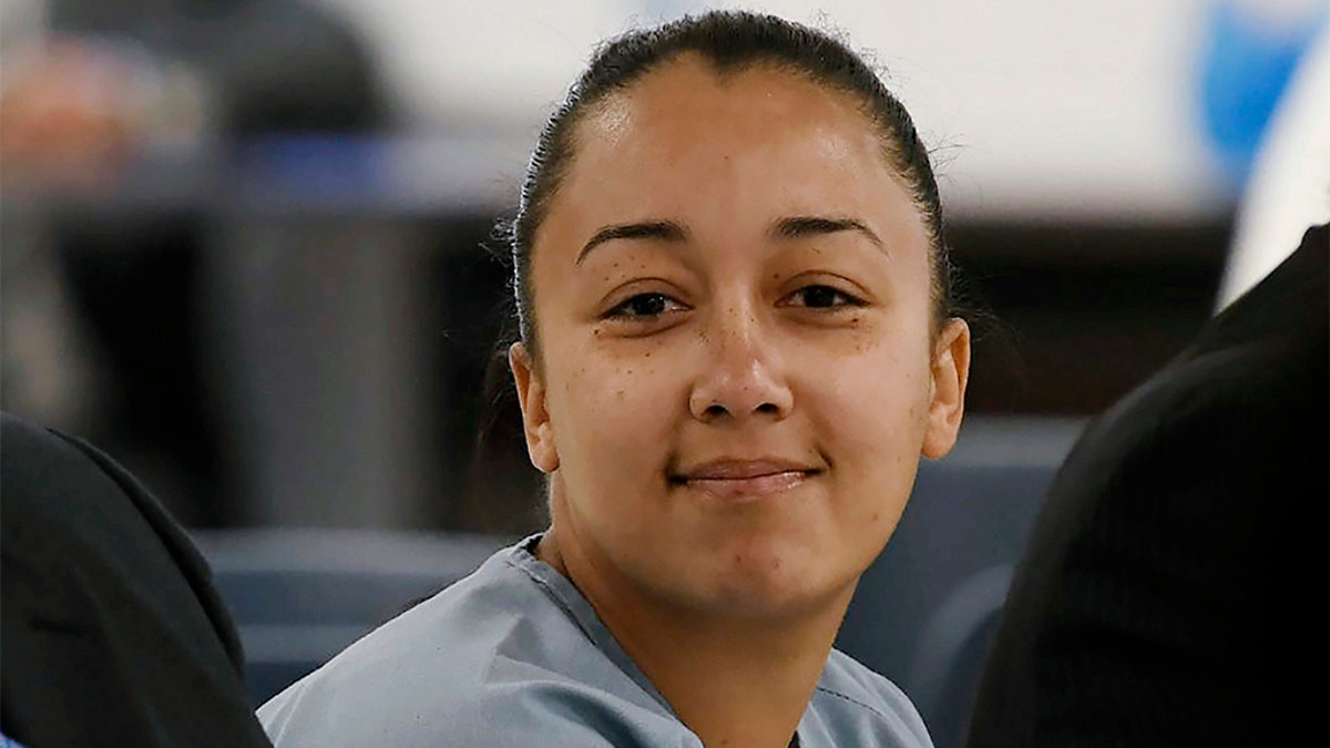 In this May 23, 2018, image, Cyntoia Brown smiles at family members during a clemency hearing in Nashville. (Lacy Atkins/The Tennessean via AP, Pool, File)