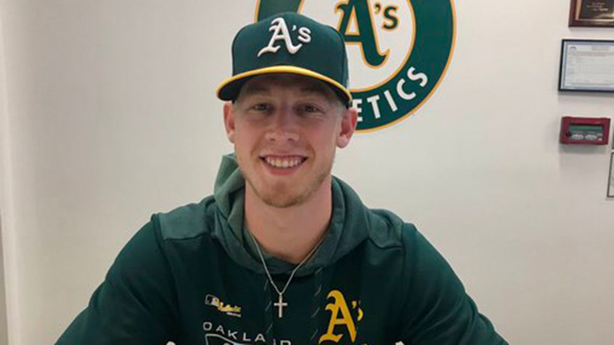 Nathan Patterson. 23, signed a contract with the Oakland Athletics after his 96-mph fastball during a fan event went viral. He made his professional debut Thursday in Arizona.