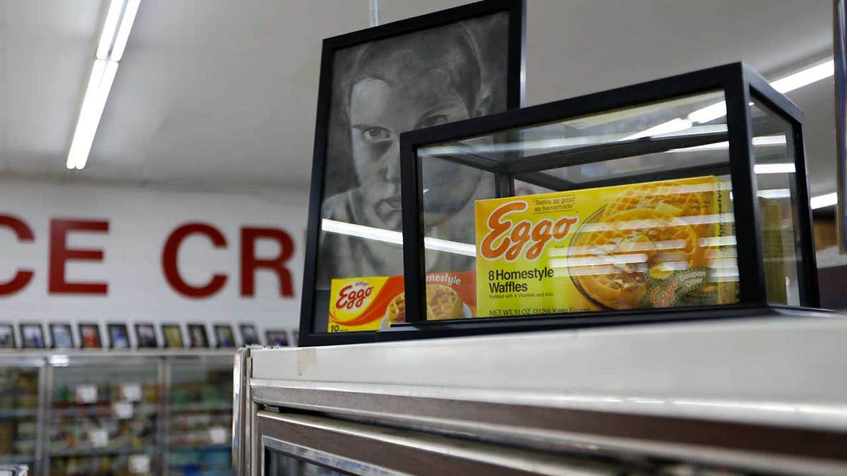 A box of Eggo Homestyle Waffles used as a prop in Netflix's "Stranger Things" is displayed in Piggly Wiggly grocery store in Palmetto, Ga.