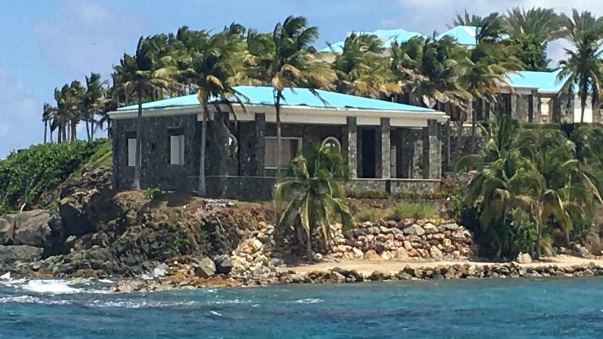 The stone and turquoise structure was Jeffrey Epstein's home on Little St. James Island. (Barnini Chakraborty/Fox News)