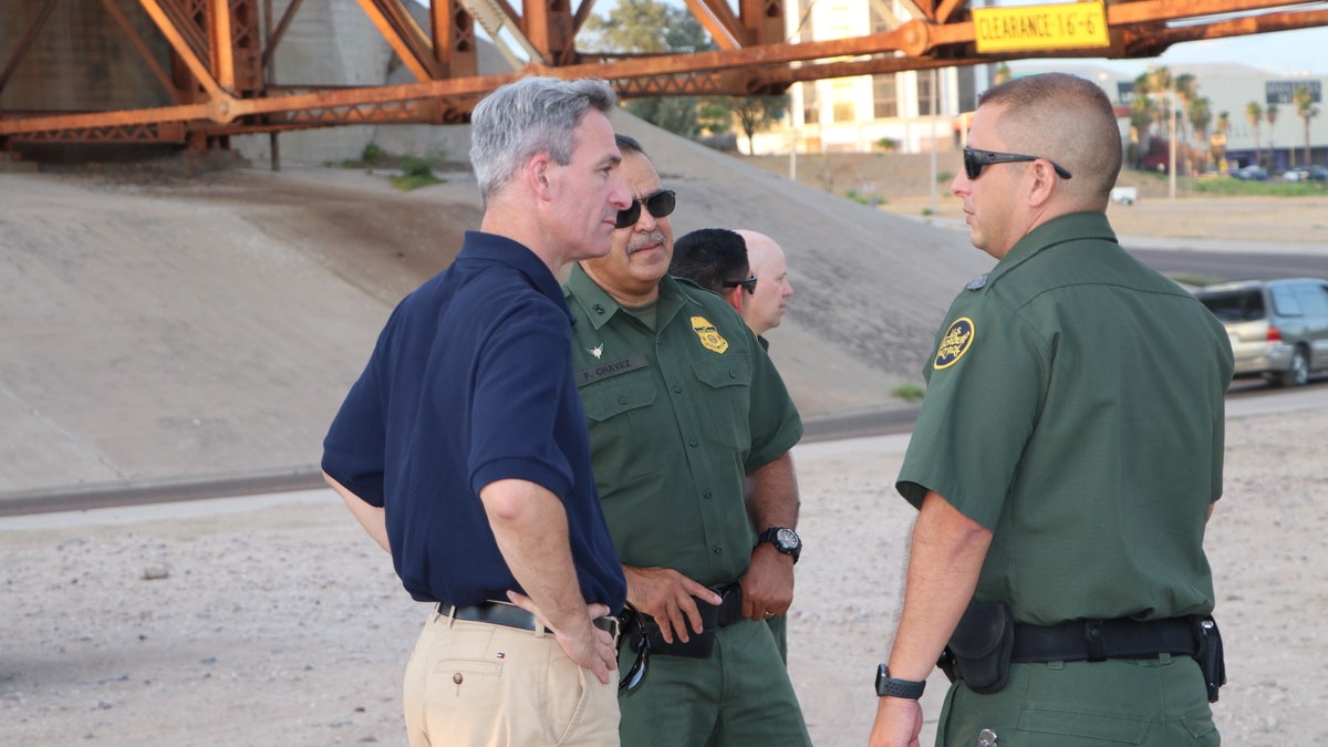 U.S. Citizenship and Immigration Services Acting Director Ken Cuccinelli talks to Border Patrol agents in Laredo, Texas. (Adam Shaw/Fox News)