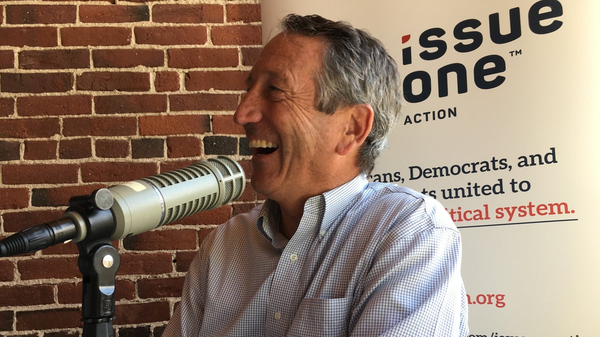 Former South Carolina governor and congressman Mark Sanford sitting down for an interview during a stop in Concord, N.H., on Tuesday.