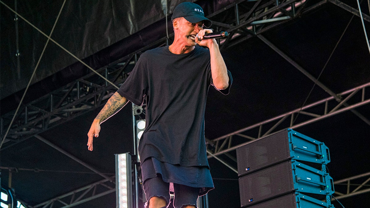 NF performs on day two of Lollapalooza in Grant Park on Friday, Aug. 2, 2019, in Chicago. (Photo by Amy Harris/Invision/AP)