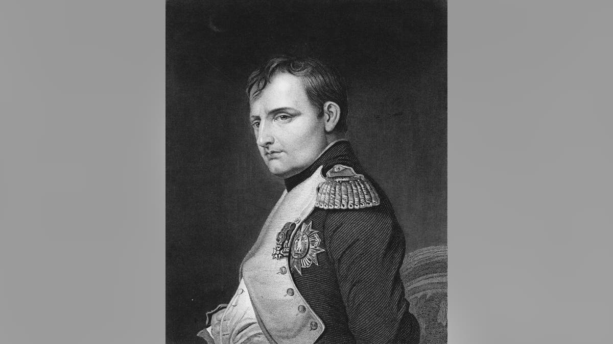 A portrait of Napoleon Bonaparte (1769 - 1821) as Emperor Napoleon 1 of France on 1 June 1815 in Paris, France. An engraving by Samuel Freeman from a painting by Paul Delaroche.