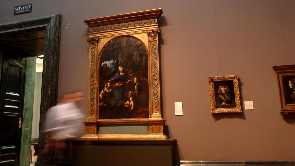 Da Vinci's "The Virgin of the Rocks" at the National Gallery, Trafalgar Square, London.
