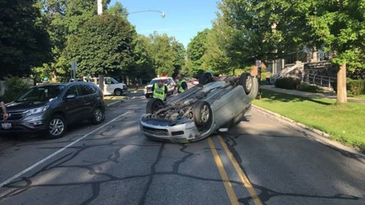 An 82-year-old woman reportedly flipped her car after swerving to avoid hitting a squirrel on Sunday.