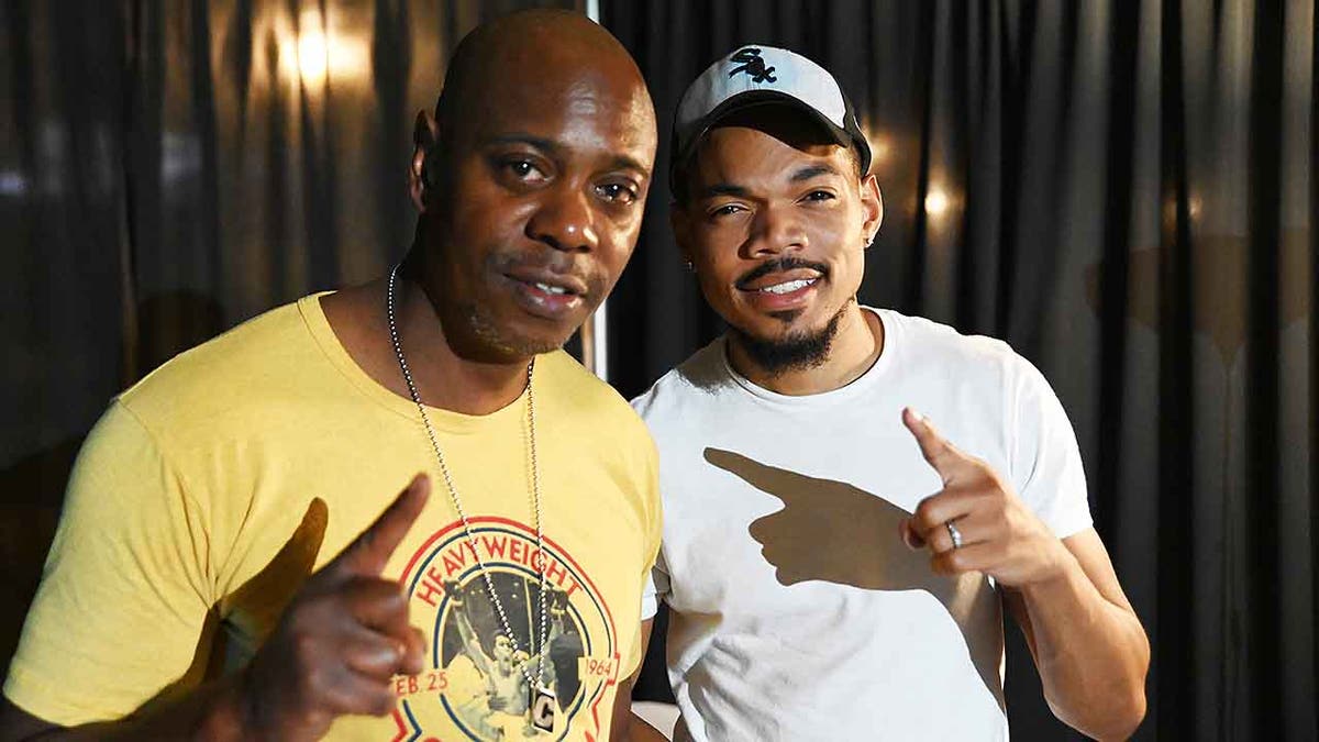DAYTON, OHIO - AUGUST 25:   Dave Chappelle and Chance The Rapper pose backstage during Dave Chappelle's Block Party on August 25, 2019 in Dayton, Ohio. (Photo by Stephen J. Cohen/Getty Images)