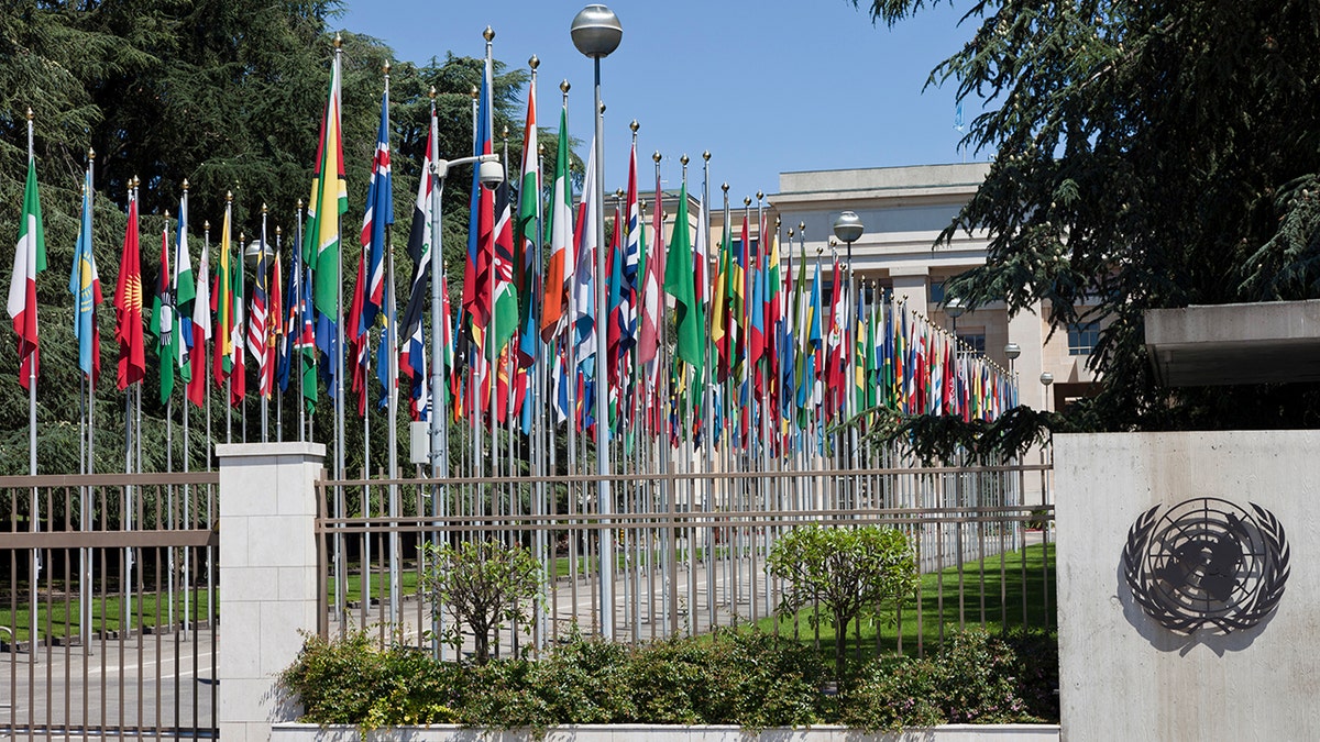 Geneva, Switzerland - June, 25th 2011: UNO United Nations Headquarters Building in Geneva, Switzerland. Main entrance