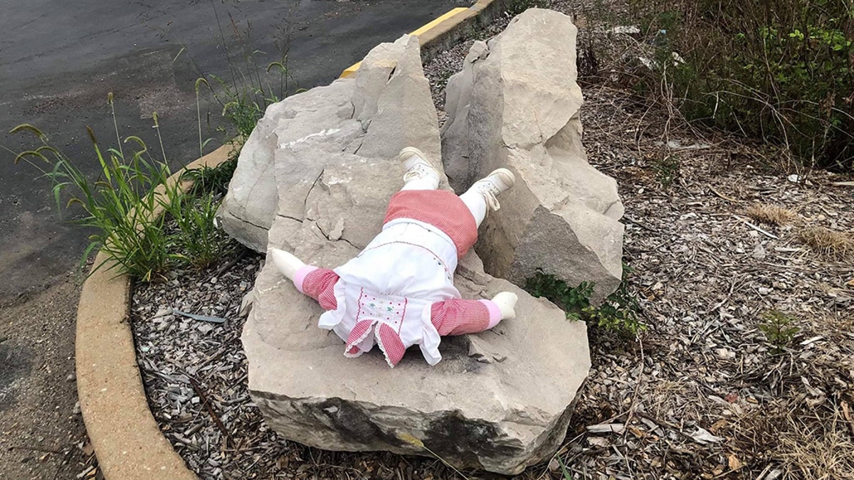 A doll is seen with its head cut off in Jefferson County, Missouri.