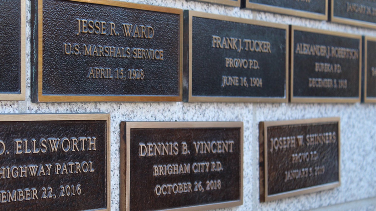 Joseph Shinners' plaque, bottom right, on the Utah Law Enforcement Memorial Wall.