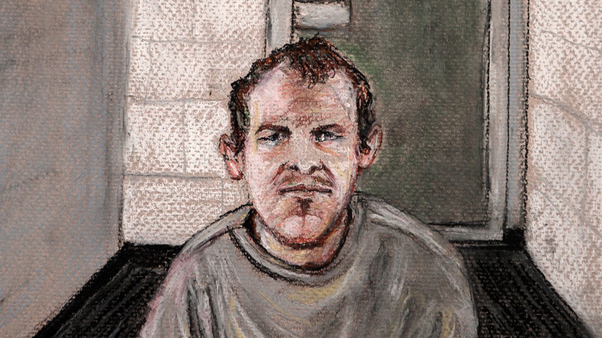 In this June 2019 courtroom drawing, Brenton Tarrant, the man accused of killing 51 people at two Christchurch mosques in March, appears via video link at the Christchurch District Court, from the maximum-security prison in Auckland where he's being held.