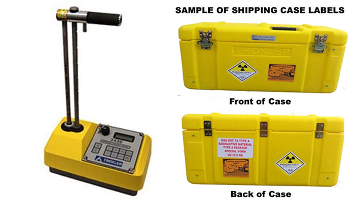 A portable moisture-density gauge and case similar to one reported stolen on Monday in Colorado.