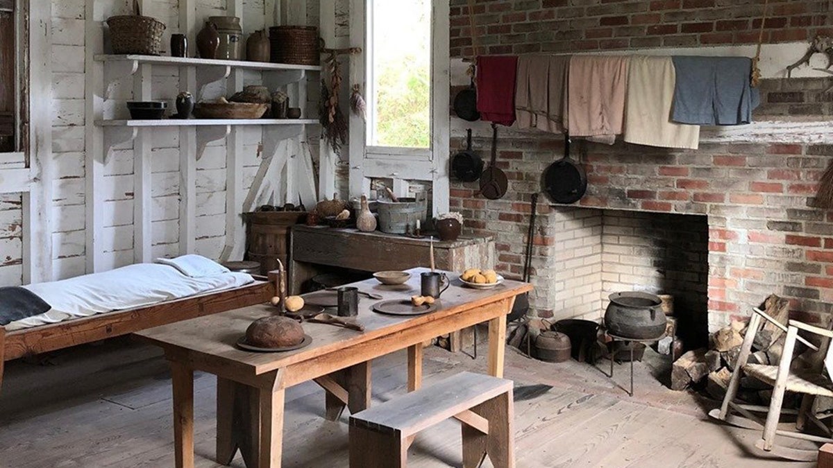 Inside a reconstructed slave cabin at Somerset Place State Historic Site.
