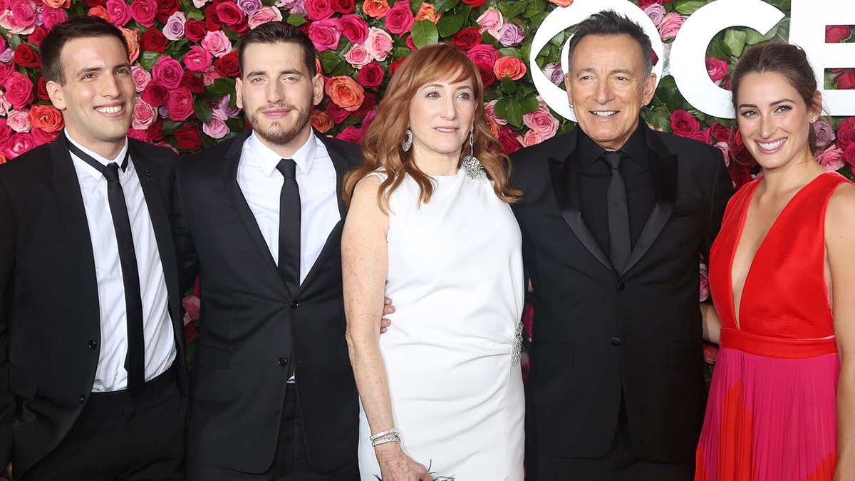 From l-r: Sam Springsteen, Evan Springsteen, Patti Scialfa, Bruce Springsteen, and Jessica Springsteen attend the 72nd Annual Tony Awards at Radio City Music Hall on June 10, 2018 in New York City. (FilmMagic)