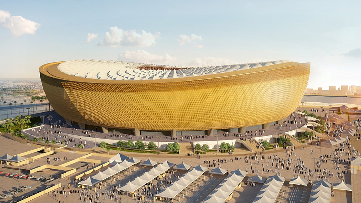 A computer-generated image of Lusail Stadium that will host the 2022 FIFA World Cup final, with seating capacity of 80,000, in Lusail City, north of central Doha, Qatar. 