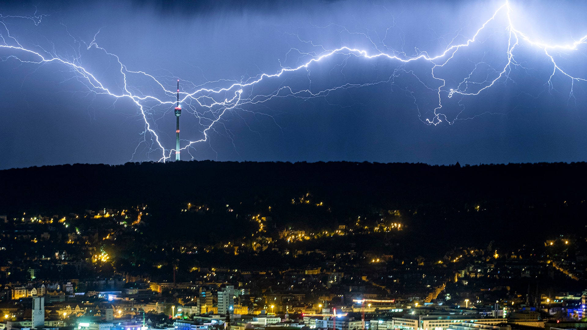 Lightning illuminates the sky over Stuttgart, Germany, July 27, 2019.