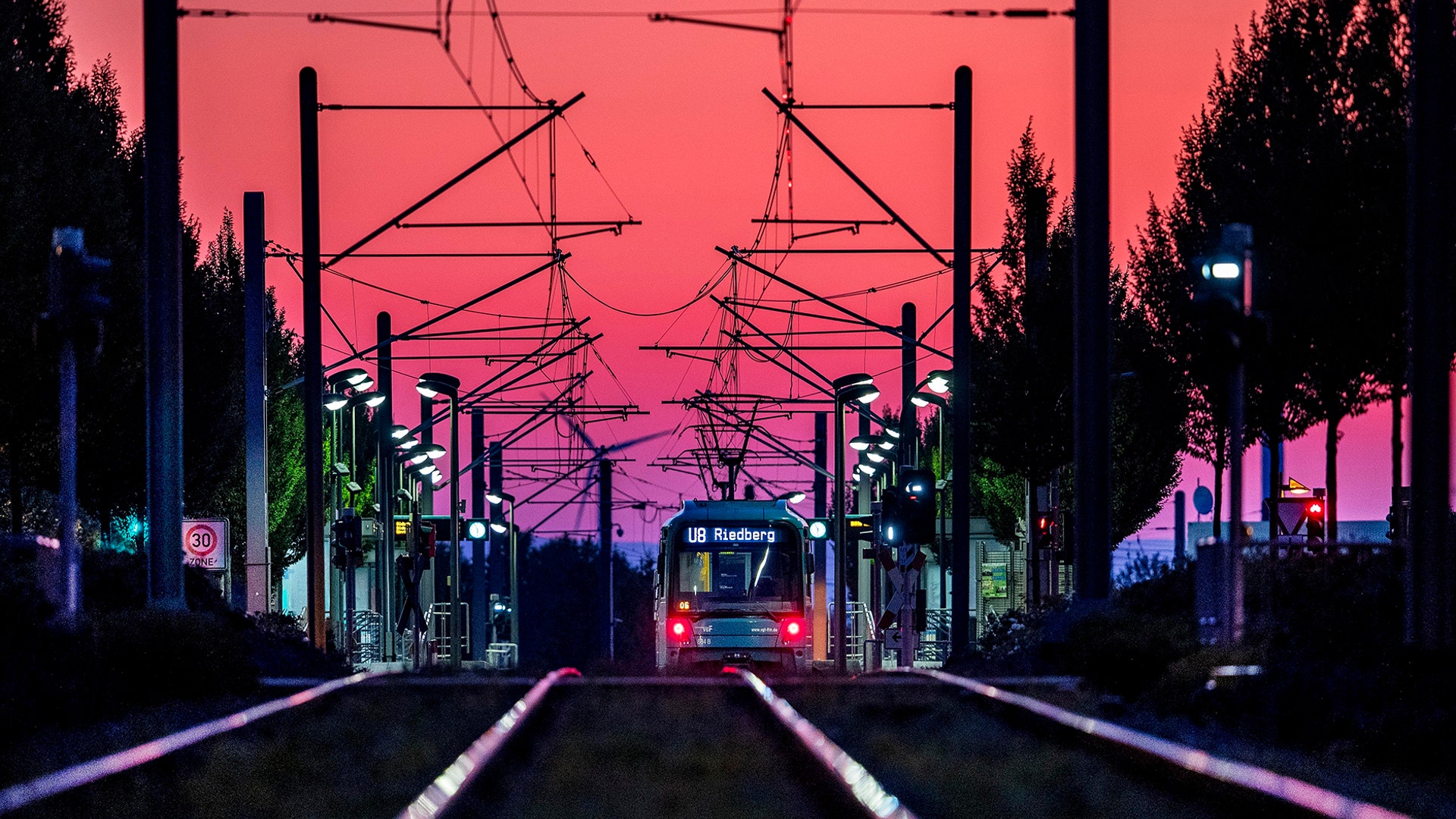The first subway of the day arrives at a station in the outskirts of Frankfurt, Germany, Aug. 24, 2019.