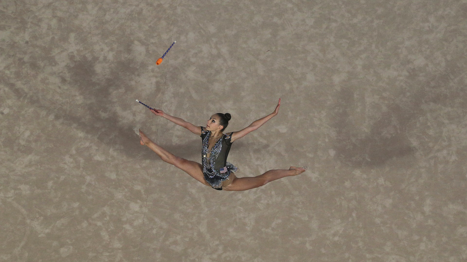 Evita Griskenas of United States competes for the gold medal in the rhythmic gymnastics individual all-around at the Pan American Games in Lima, Peru, Aug. 3, 2019. 