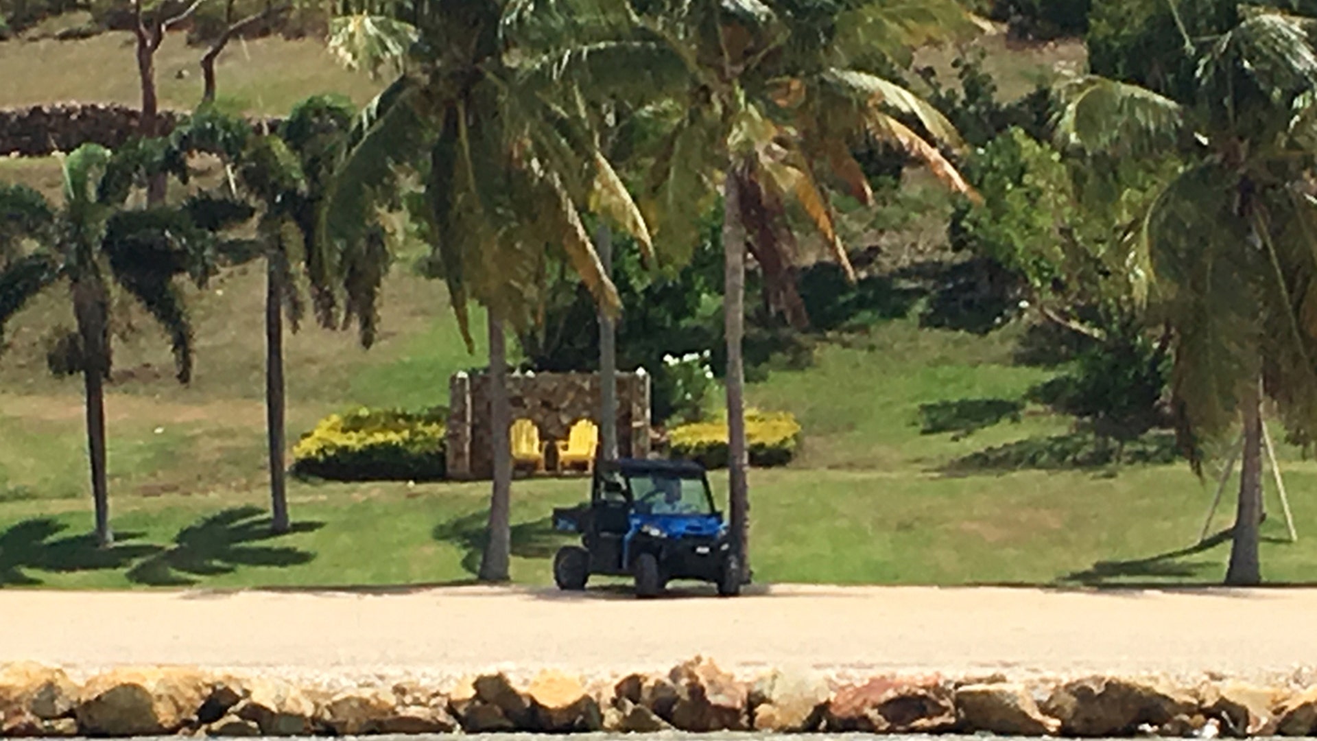 A lone security guard watches over Jeffrey Epstein's Little St. James island on Aug. 17, 2019. The New York financier killed himself on Aug. 10 as he awaited trial on sex trafficking charges.  