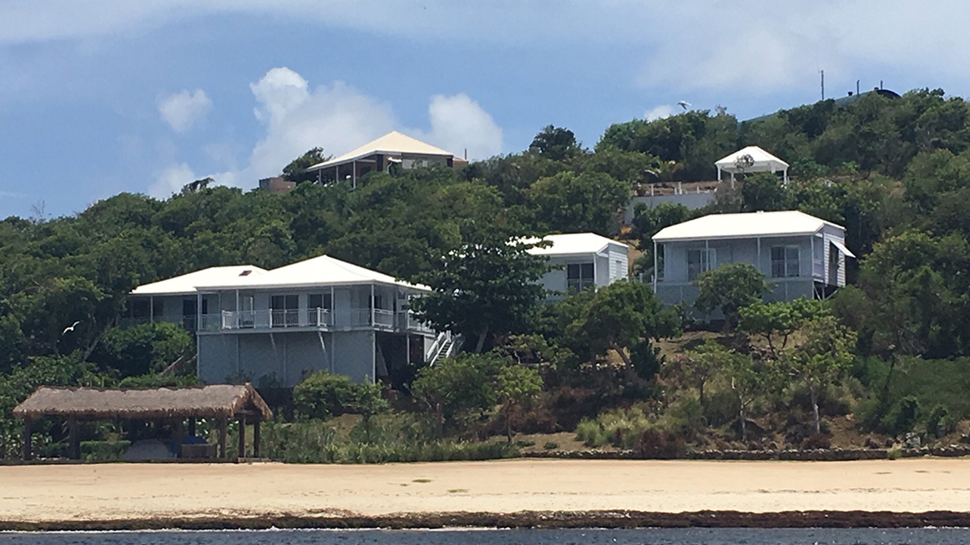This picture, taken Aug. 17, 2019, is of Great St. James, the second island Jeffrey Epstein bought in the U.S. Virgin Islands. Epstein planned to build a compound on Great St. James and work was underway until he was isued a work-stop order. There is equipment under the tan tarp tent at the top of the picture. 