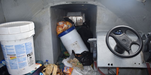 The cabin of a "low-profile go-fast" vessel interdicted by crew members from the pre-commissioned Coast Guard Cutter Midgett on July 31 in international waters of the Eastern Pacific Ocean. (U.S. Coast Guard)