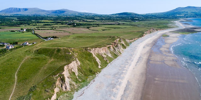 An aerial image of Dinas Dinlle captured by drone.