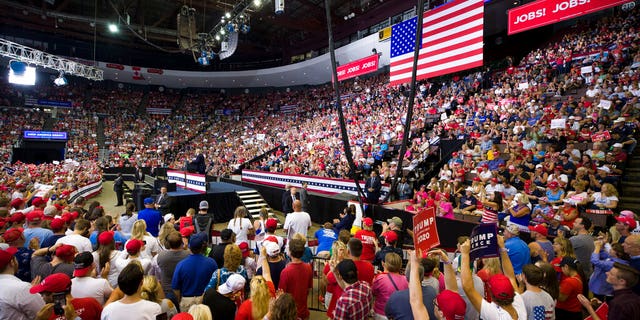 President Donald Trump speaks at a campaign rally Thursday, Aug. 1, 2019, in Cincinnati. (AP Photo/Alex Brandon)