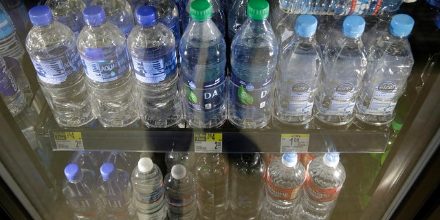 Plastic bottles of water are seen for sale at a store Friday, Aug. 2, 2019, in San Francisco, California. 