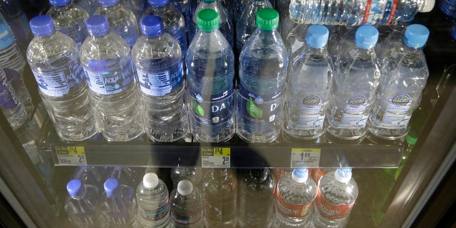Plastic bottles of water are seen for sale at a store Friday, Aug. 2, 2019, in San Francisco, California.