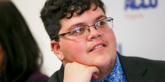 In this July photo, Gavin Grimm, who has become a national face for transgender students, speaks during a news conference held by the ACLU and the ACLU of Virginia at Slover Library in Norfolk, Va. (Kristen Zeis/The Daily Press via AP, File)