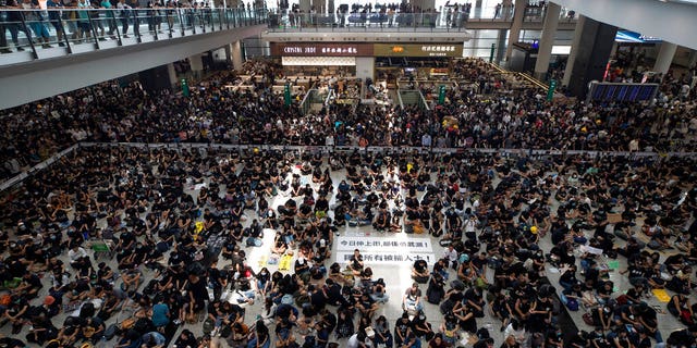 Hong Kong International Airport canceled all flights on Monday amid protests from pro-democracy demonstrators in the airport's main terminal.