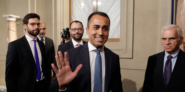 Leader of Five-Star Movement, Luigi Di Maio, leaves after meeting with Italian President Sergio Mattarella at Rome's Quirinale presidential palace, Wednesday, Aug. 28, 2019.