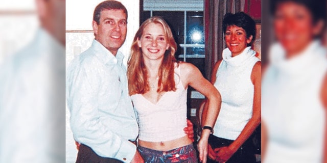 Photo from 2001 that was included in court files released last week shows Prince Andrew with his arm around the waist of 17-year-old Virginia Giuffre who says Jeffrey Epstein paid her to have sex with the prince. Andrew has denied the charges. In the background is Epstein's girlfriend Ghislaine Maxwell. (Florida Southern District Court)