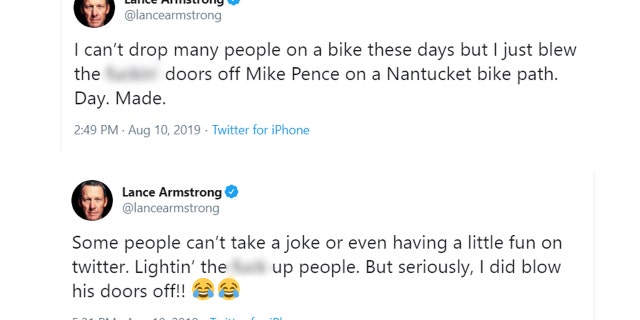 Lance Armstrong tweeted he passed Vice President Mike Pence on a bike path in Nantucket, Mass., on Saturday.