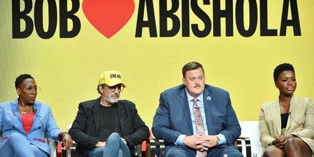 Gina Yashere, Chuck Lorre, Billy Gardell, Folake Olowofoyeku and Al Higgins of "Bob Hearts Abishola" speak during the CBS segment of the 2019 Summer TCA Press Tour at The Beverly Hilton Hotel on August 1, 2019, in Beverly Hills, California. (Photo by Amy Sussman/Getty Images)