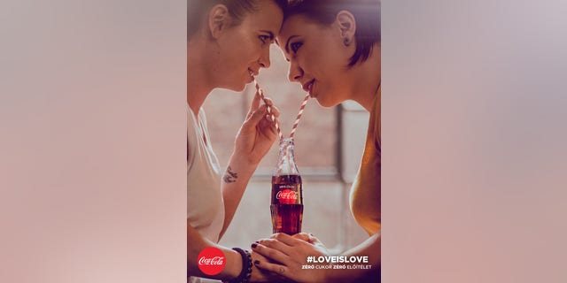 The campaign, called “Equal Love,” depicts images of same-sex couples sharing a zero-sugar Coca-Cola, along with a hashtag reading “Love Is Love,” and the phrase, “zero sugar, zero prejudice” in Hungarian.