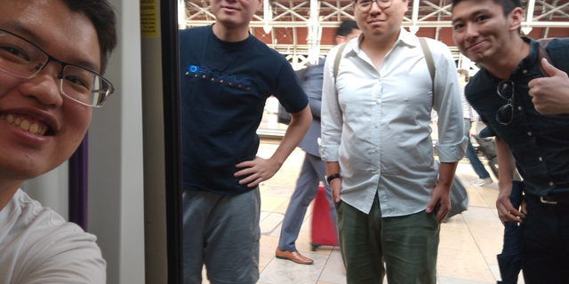 This photo provided by Wilson Li shows Simon Cheng Man-kit, second from left, a resident of Hong Kong. (Wilson Li via AP)