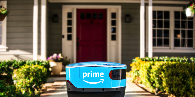 This undated photo provided by Amazon shows a self-driving delivery robot that Amazon is calling Scout. (Amazon via AP, File)